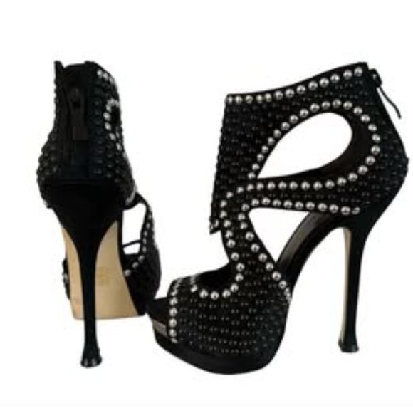 BEBE Cassandra Studded Booties Black/Silver Sz8 - Picture 2 of 5